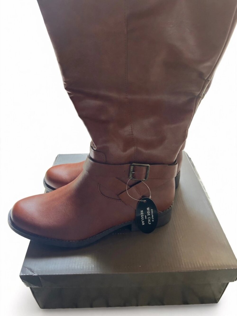 Style&Co Margoo Acorn Brown Wide Calf Knee High Boots Buckle Strap 8.5